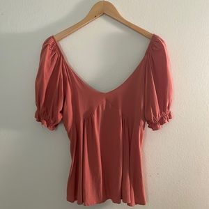 Dusty Rose Puff Sleeve Tie in the Back Blouse